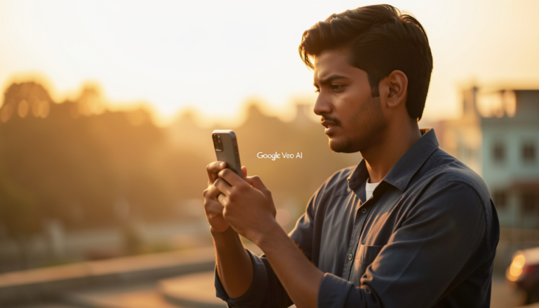 A digital creator in India using a smartphone