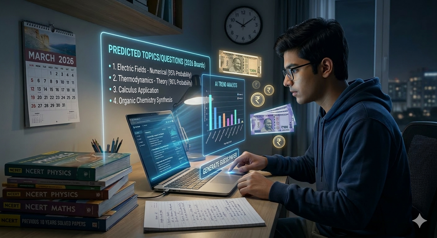 An Indian student using Al to predict board exam question patterns in 2026.