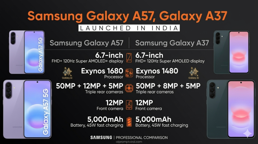 Samsung Galaxy A57 5G & A37 5G India Launch Price, Specs, & AI Features