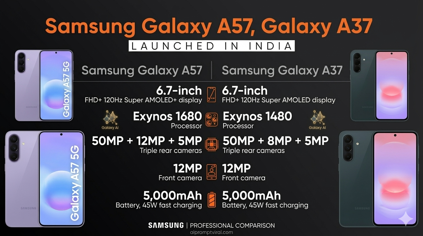Samsung Galaxy A57 5G & A37 5G India Launch Price, Specs, & AI Features