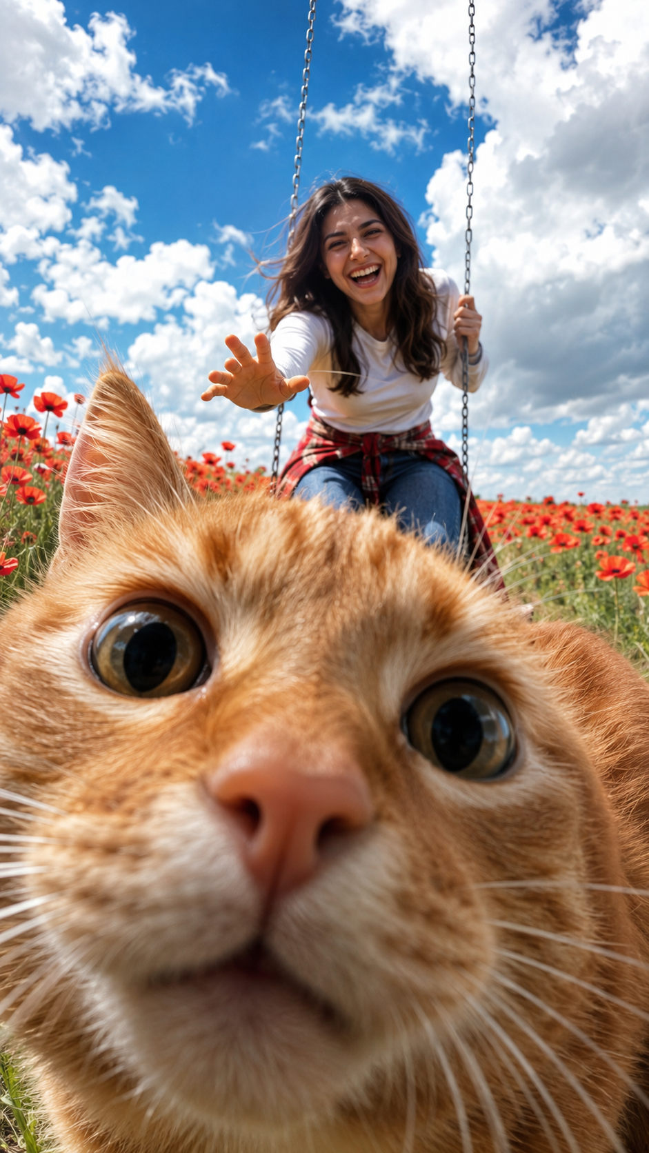 Funny Cat Photobomb in a Flower Field